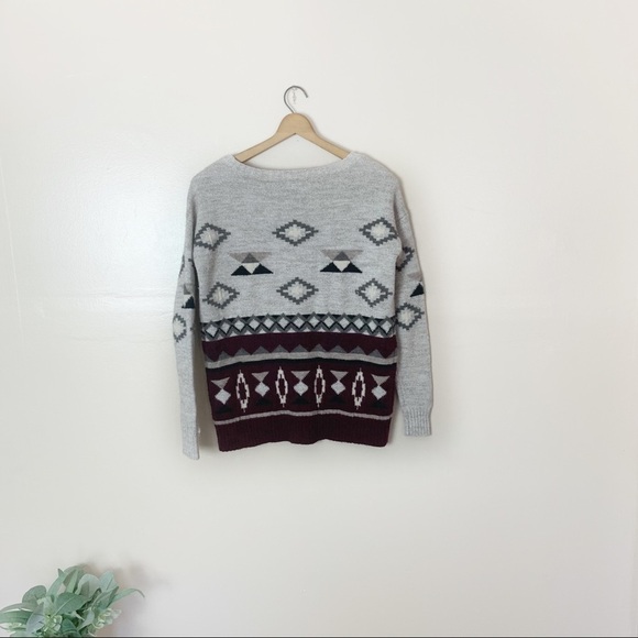 [American Eagle] Wool Blend Long Sleeve Aztec Print Sweater - Picture 7 of 8
